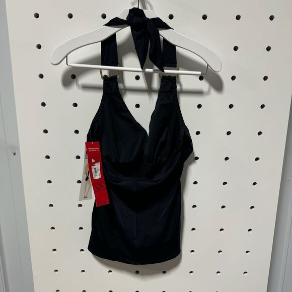 NWT Spanx Black Draped Tankini Swim Size 12 - Picture 2 of 4